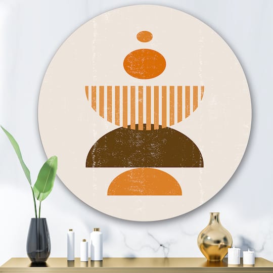 Designart - Abstract Minimal Sun and Moon In Earth Tones I - Modern Metal Circle Wall Art